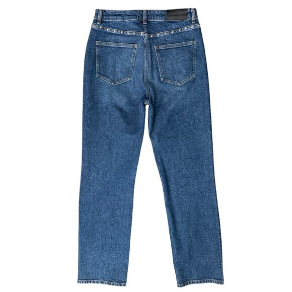 The Kooples Katy Blue Earth Dot Silver Studded Straight Leg Denim Jeans size 28 - Picture 11 of 12